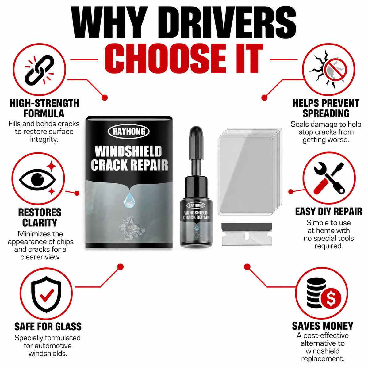 🚗 Windshield Crack Repair Kit – Easy DIY Repair for Chips & Small Cracks 🔧
